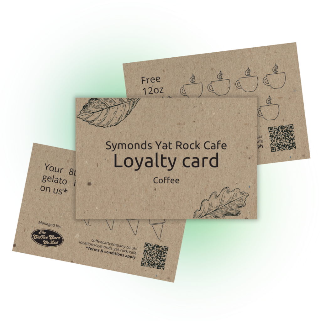 Loyalty Cards - our coffee and Gelato layalty cards in a pile